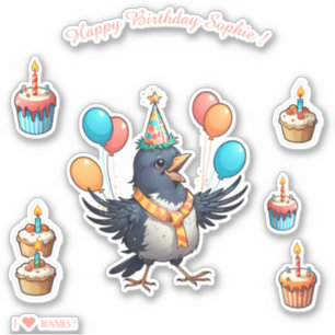 Adesivo Pássaro Cartoon - Feliz Aniversário Personalizado