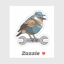 Adesivo Pássaro como artesão com chave inglesa