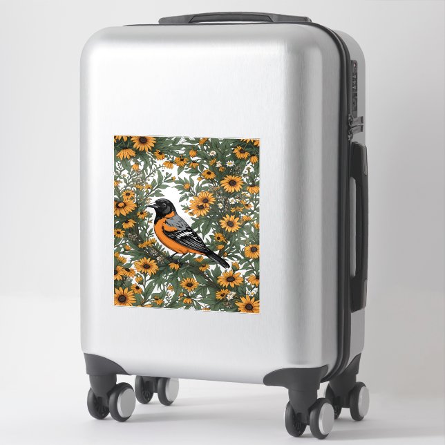 Adesivo Pássaro Oriole de Baltimore e Flores Susan de Olho (Mala)