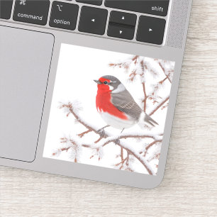 Adesivo Pássaro Robin Vermelho na Neve