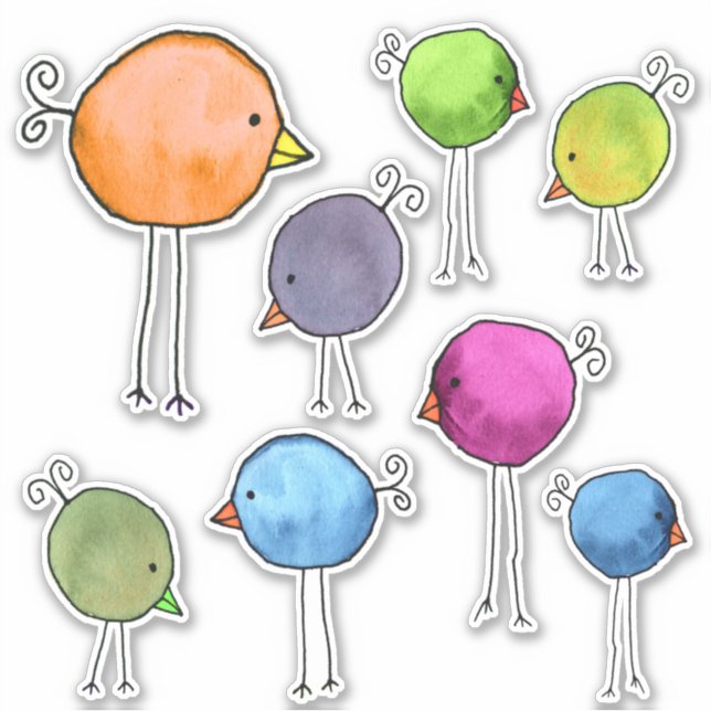 Adesivo Pássaros Caprichosos Coloridos (Frente)
