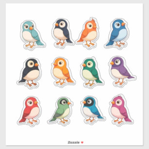 Adesivo Pássaros de Desenho Animado Coloridos e Caprichoso