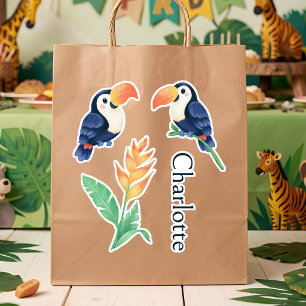 Adesivo Pássaros Tucano Flores Tropicais & Nome Animais Fo