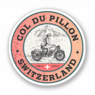 Adesivo Passeio de moto pelas alpes suíças Col du Pillon