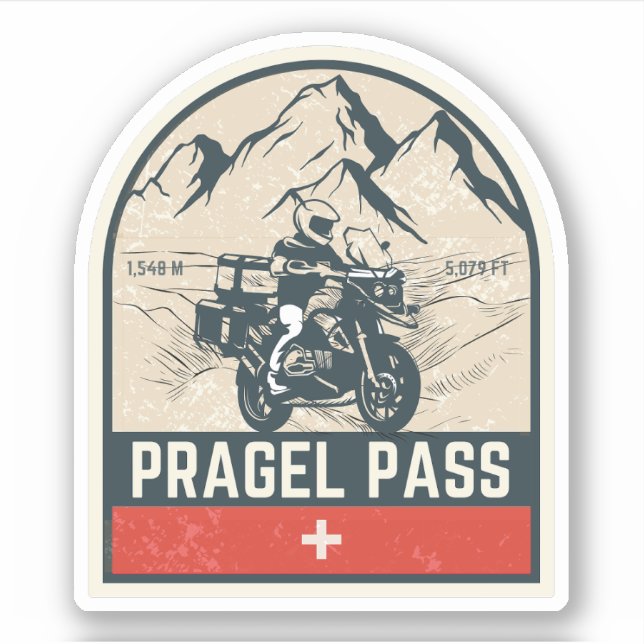 Adesivo Passeio de motocicleta dos alpes suíços Pragel Pas (Frente)