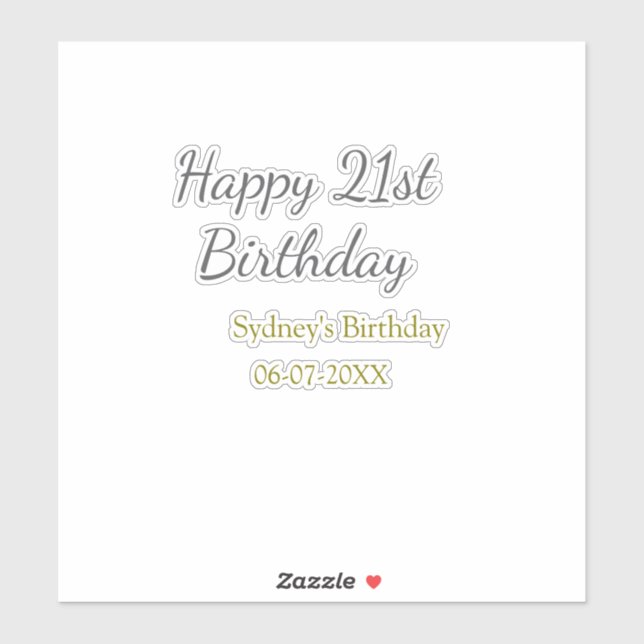 Adesivo Pastel orange gray happy 21st birthday name date (Folha)