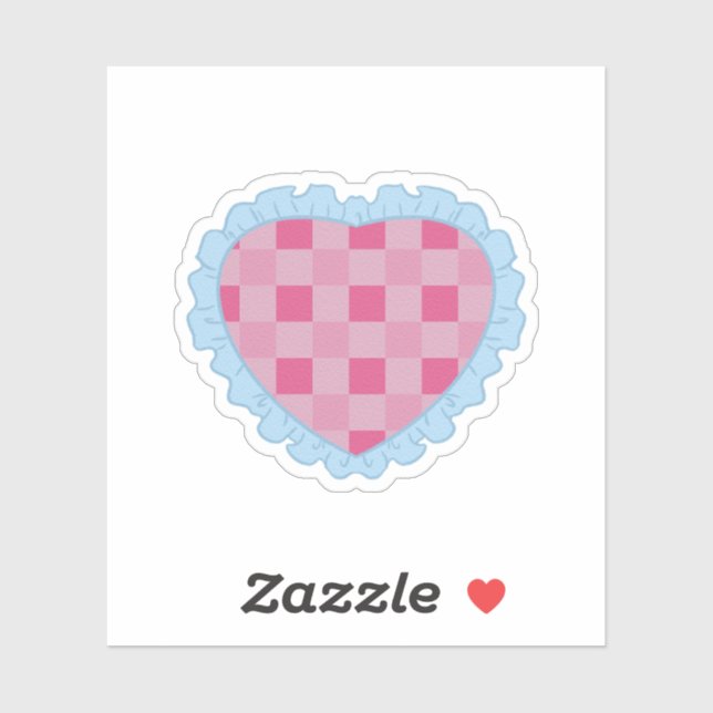 Adesivo Pastel Pink and Blue Retro Gingham Heart Graphic  (Folha)