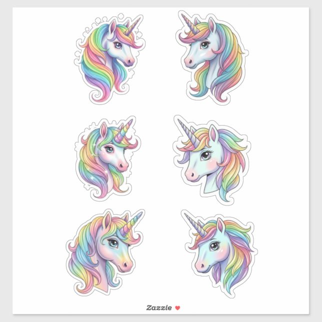 Adesivo Pastel Rainbow Unicorn Faces Vinyl Sticker (Folha)