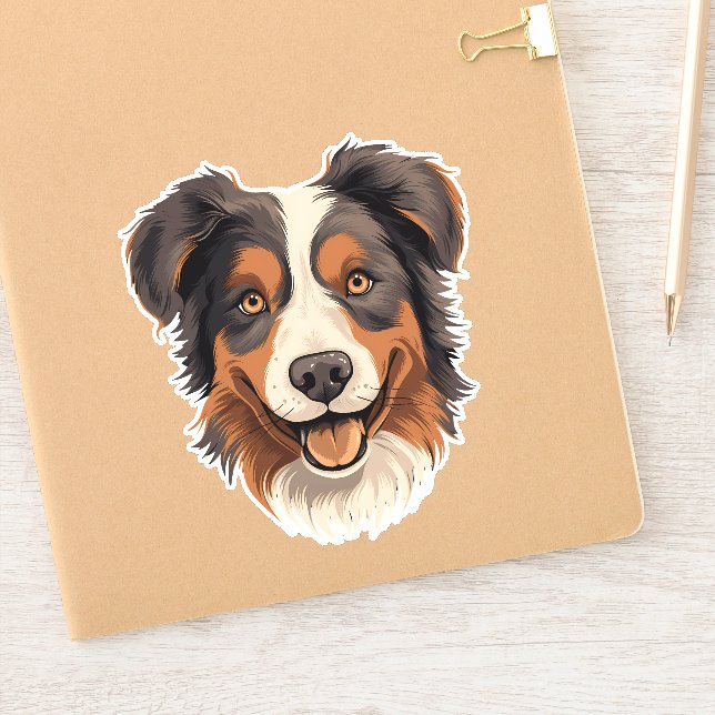 Adesivo Pastor australiano - Cute Aussie Dog Face Contour (Notebook)