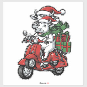 Adesivo Patinete de Cavalgar Vaca de Natal Engraçado Desig