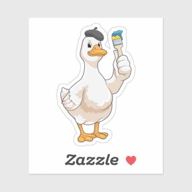 Adesivo Pato como Pincel com pincel de pintura (Folha)