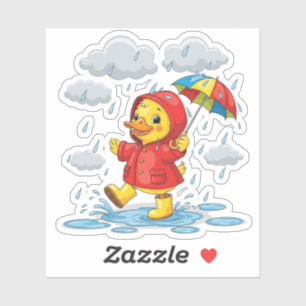 Adesivo Pato de Desenho Animado Brincando na Chuva com Gua