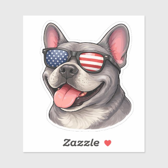 Adesivo Patriotic French Bulldog Wearing American Flag  (Folha)