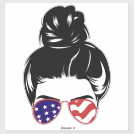 Adesivo Patriotic Messy Bun Sticker – USA Flag Sunglasses