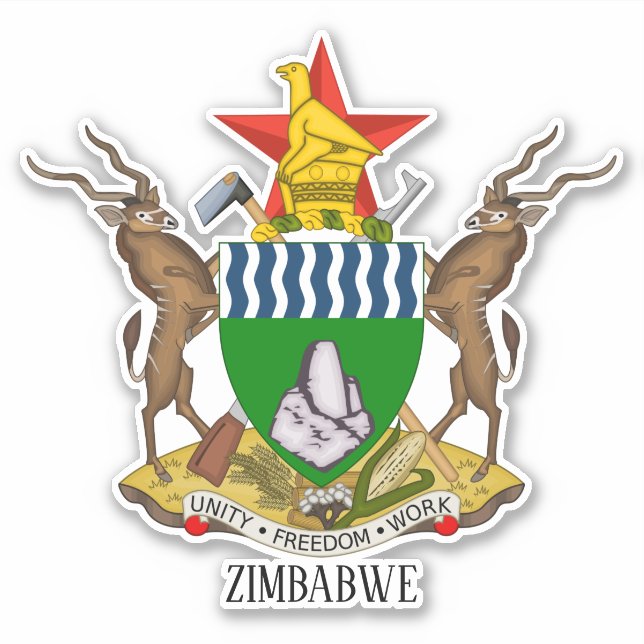 Adesivo Patriótico Casaco Nacional De Armas Do Zimbabué (Frente)