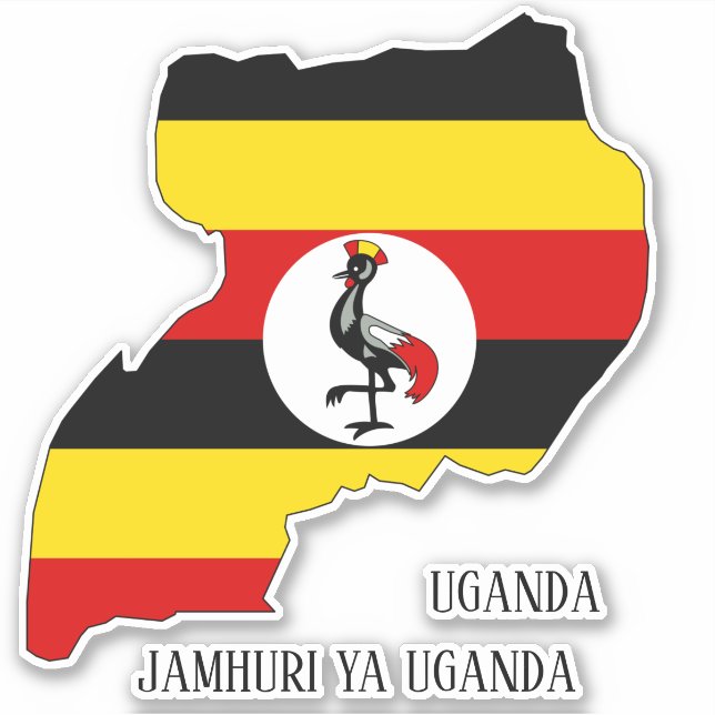 Adesivo Patriótico do Mapa de Bandeiras do Uganda (Frente)