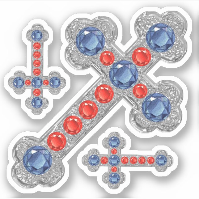 Adesivo "Patriótico" Faux Sapphire-Ruby-Silver Crosses - (Frente)