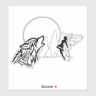 Adesivo Pau de vinil com corte personalizado de lobo e fad