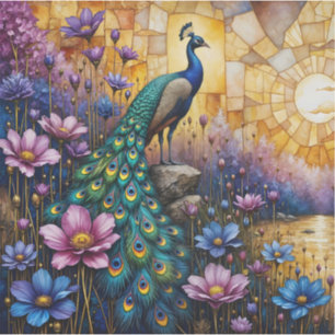 Adesivo Pavão em Paisagem Floral