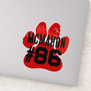 Adesivo Pawprint do número do jogador vermelho e preto