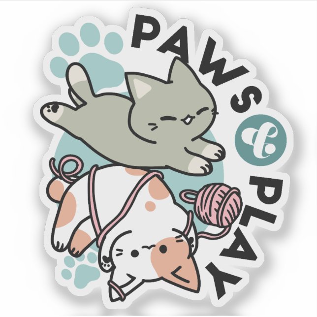 Adesivo Paws and Play – Adorable Cat Illustration (Frente)