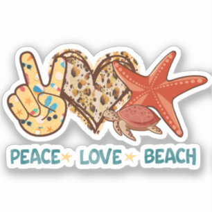 Adesivo Paz, Amor, Praia   Paz de Mão, Coração, Tartaruga