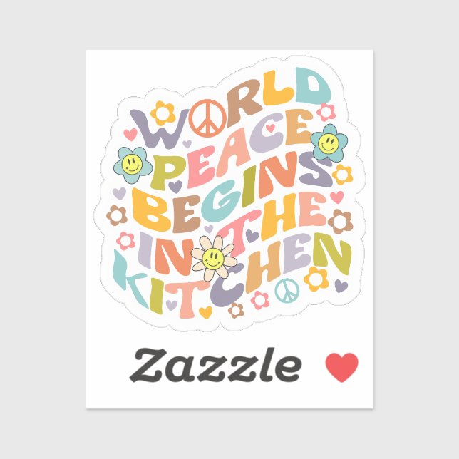 Adesivo Paz mundial começa na cozinha, Retro Vegan (Folha)