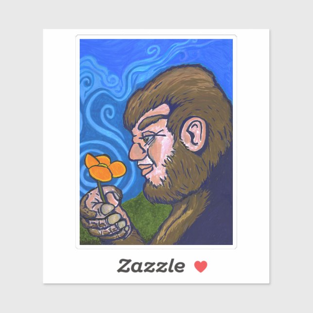 Adesivo Pé-Grande Bonito cheirando uma flor (Folha)