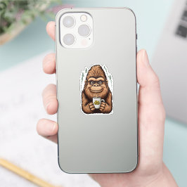 Adesivo Pé Grande Fofo Bebendo Café Sasquatch Divertido 