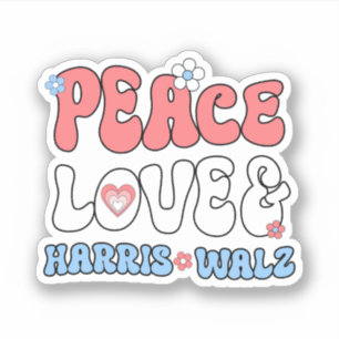 Adesivo Peace Love e Harris Walz Retro Hippie Style