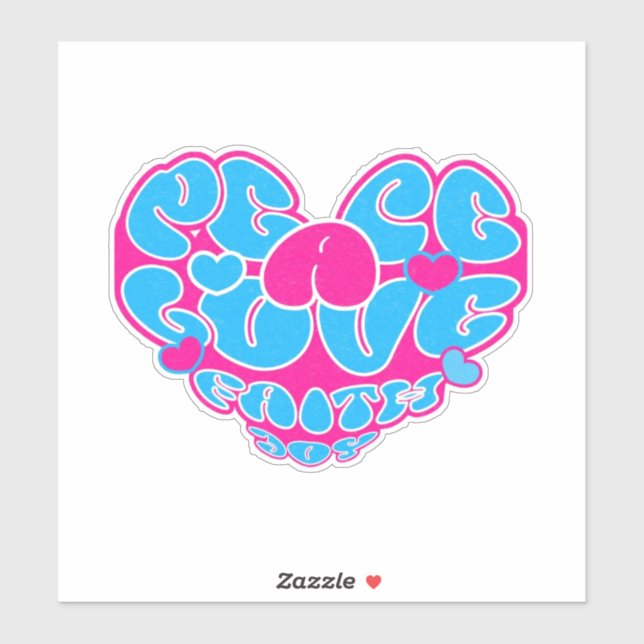 Adesivo Peace Love Faith Joy Aqua Pink Heart Retro Sticker (Folha)