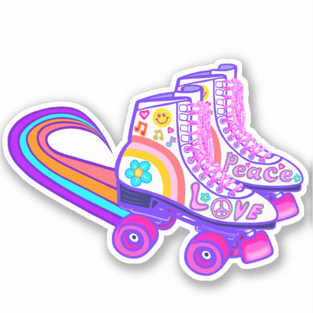 Adesivo Peace Love Vintage Rainbow Roller Skate Sticker (Frente)