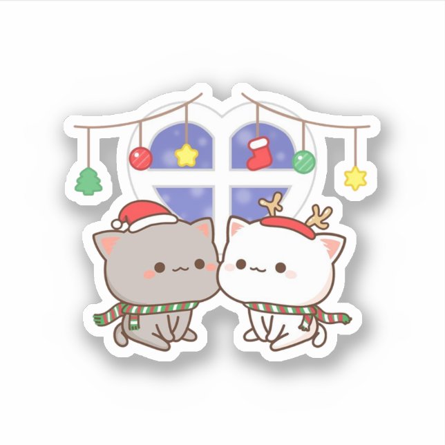 Adesivo Peach E Goma Mochi Cat, Feliz Natal (Frente)