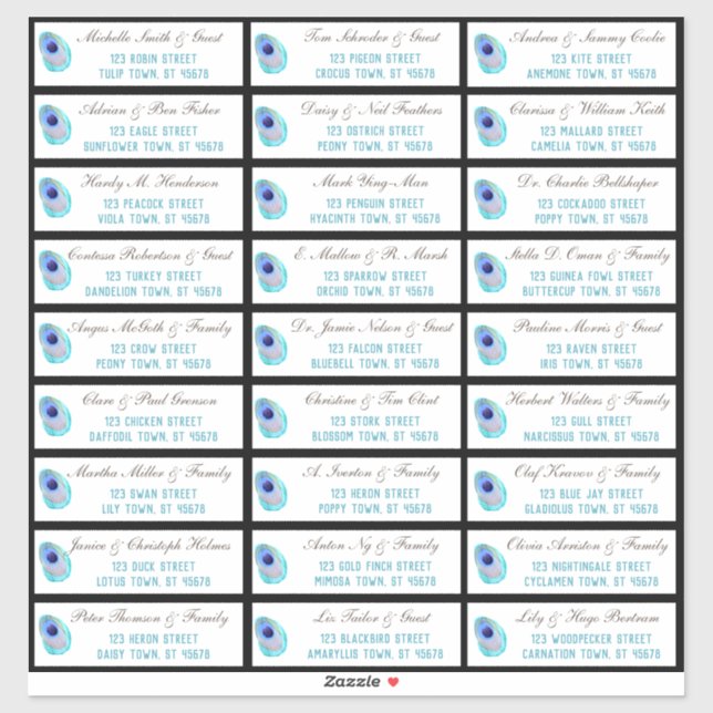 Adesivo Peacock Feather Modern Wedn Endereço de Convidado (Folha)