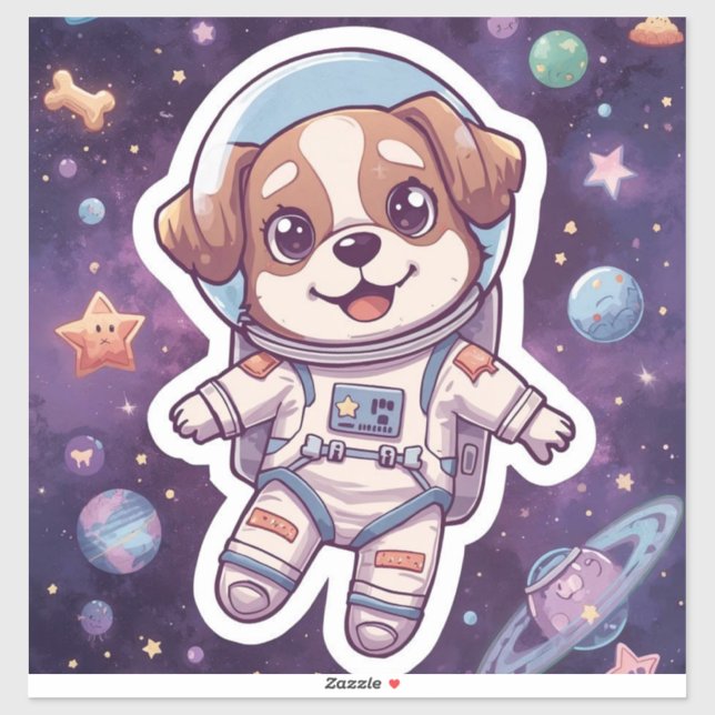 Adesivo Peças Interestelares - Cachorro Espacial Bonito em (Folha)