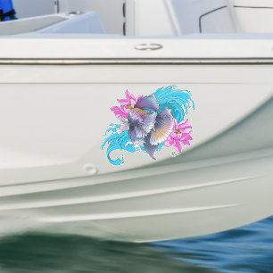 Adesivo Peixe Lutador Betta Siameses Ondas de Lótus Azul