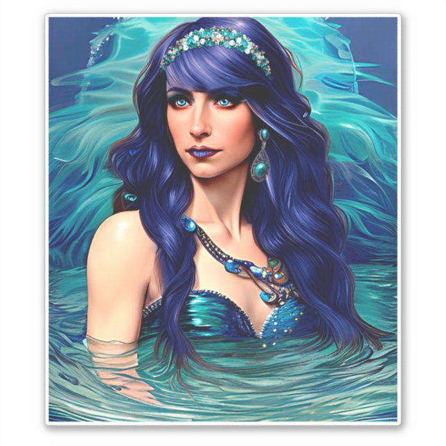 Adesivo peixes azuis Mermaid Queen Original Fantasy art (Frente)