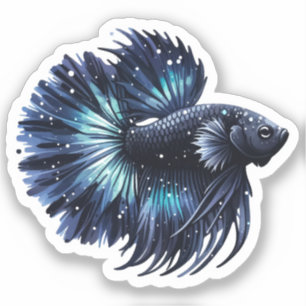 Adesivo Peixes Betta Pretos e Azuis