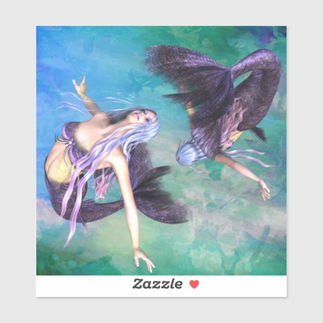 Adesivo Peixes - Duas Sereias Nadando em um Loop (Folha)