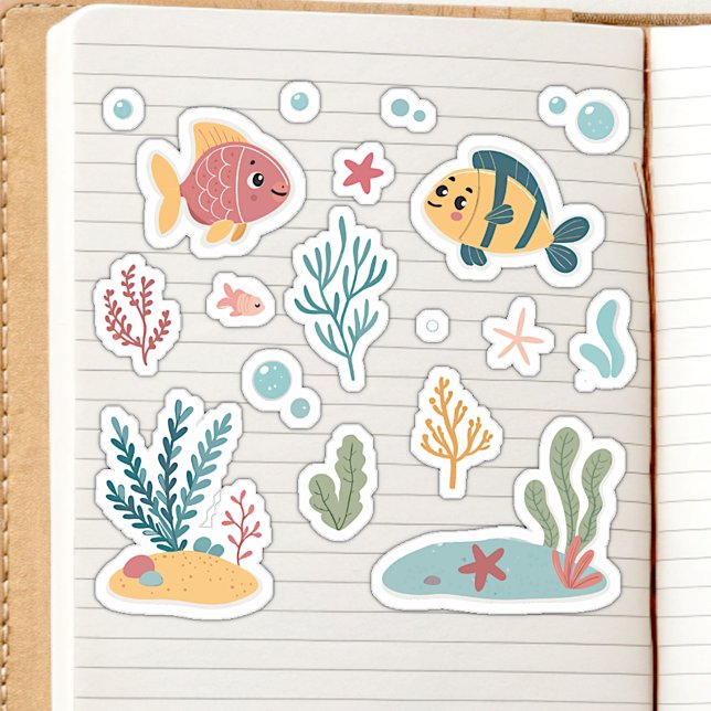 Adesivo Peixes Estrela-do-Mar Plantas Tema Subaquático Fof (Criador carregado)