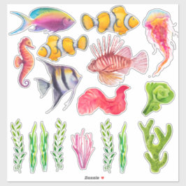 Adesivo Peixes Tropicais Coloridos Cavalo-Marinho Água-Viv