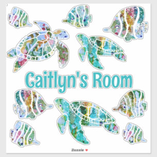 Adesivo Peixes tropicais e tartarugas marinhas