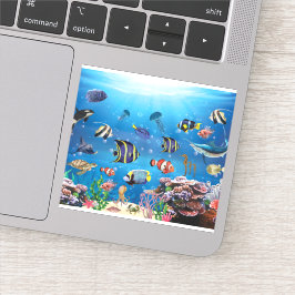 Adesivo Peixes Tropicais nadando no fundo do mar