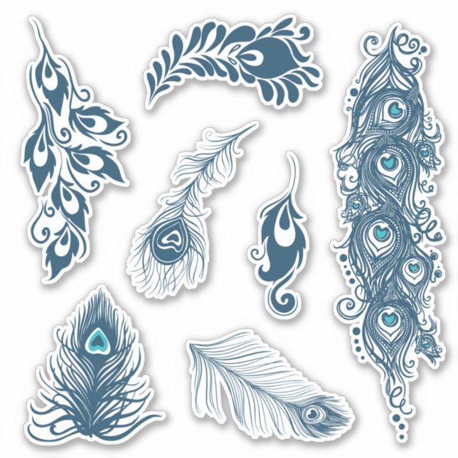 Adesivo Penas de Pavão Azul Estilizado Vinil (Frente)