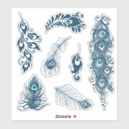 Adesivo Penas de Pavão Azul Estilizado Vinil