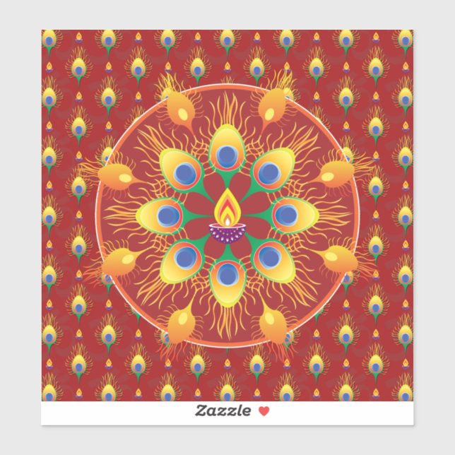 Adesivo Penas de Peacocks Rangoli em padrão (Folha)