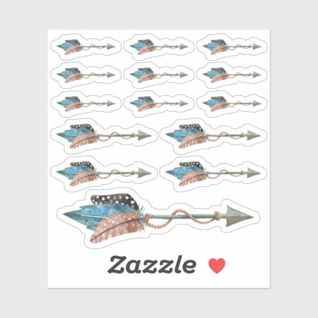 Adesivo Penas de Turquesa Russas Seta Tribal Boho Chic (Folha)