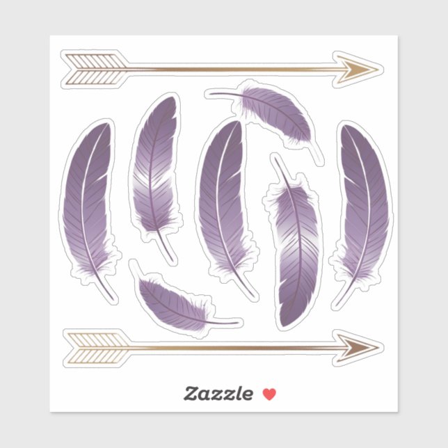 Adesivo Penas e setas de boho roxas e Douradas (Folha)