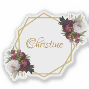 Adesivo Peônias Burgundy Dourado Feminino Nome Floral Geom