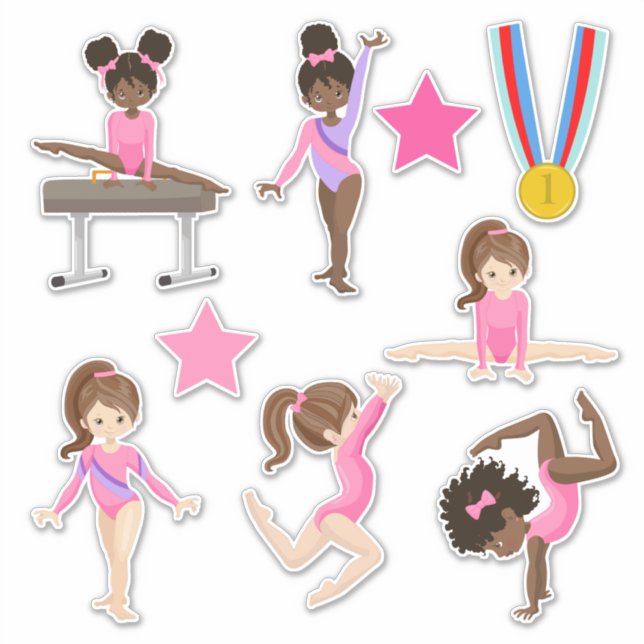 Adesivo Pequenas Meninas Rosa Gymnastics Contam (Frente)